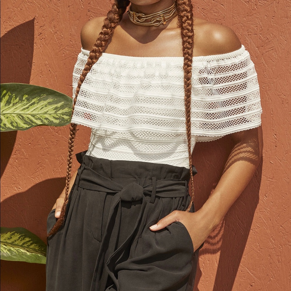 BcbgMaxazria Laced Ruffle Bodysuit NWT